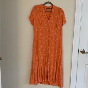 Cantaloupe and cream short-sleeved floral maxi